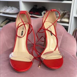 Fashion Nova Vibrant Red Lace-Up Heels